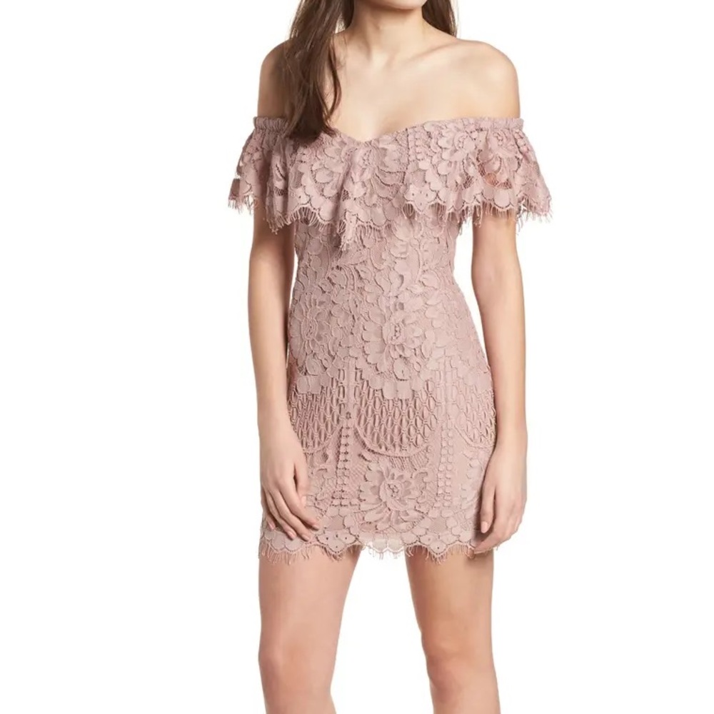 Wayf Venice Off the Shoulder Lace Minidress